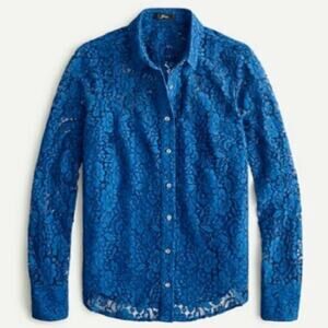 J.Crew Classic-Fit Lace Button-Up Top Royal Blue Size 10 Cocktail Office Dressy